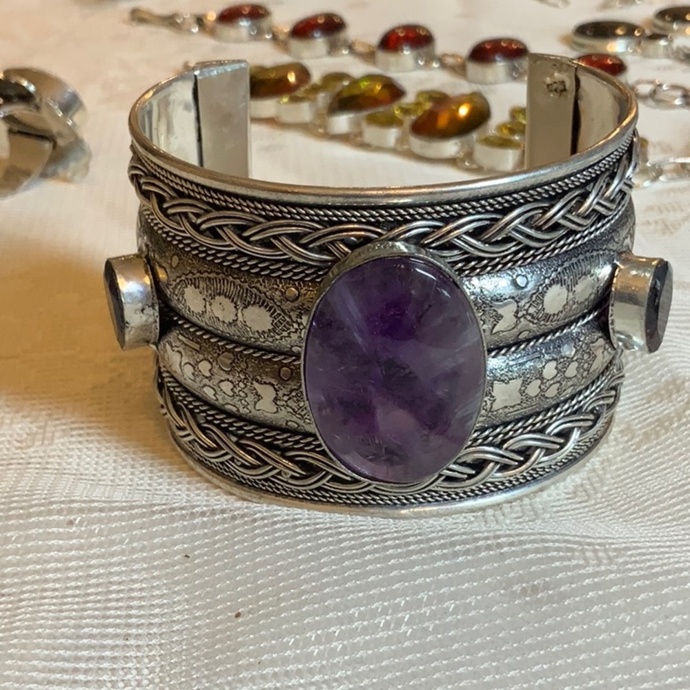 Silver and Purple Stone Bracelet
